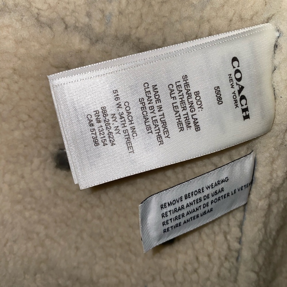 Coach Black Leather Shearling-Lined Vest with Cream Trim - Picture 6 of 8